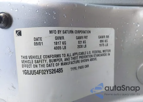 2002 Saturn L-Series L200 из США, поврежденный, VIN 1G8JU54F02Y526485